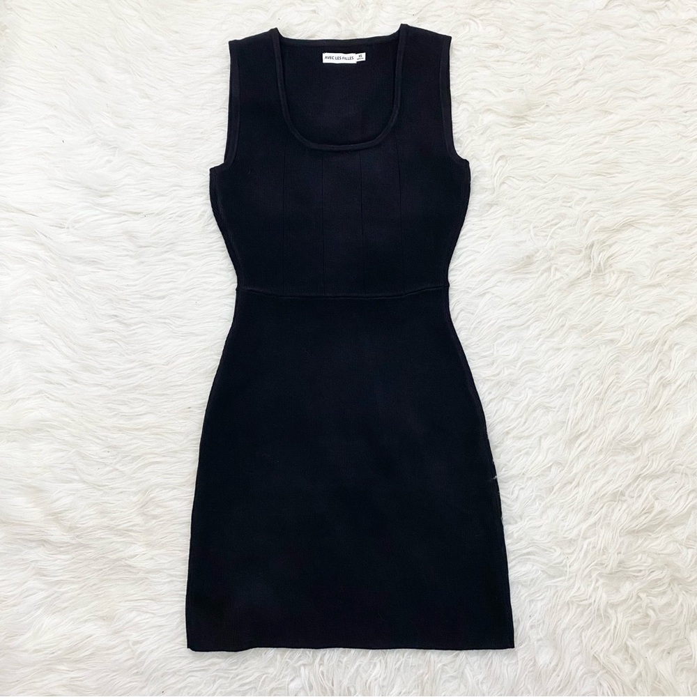 Black Ribbed Mini Dress - Picture 3 of 5
